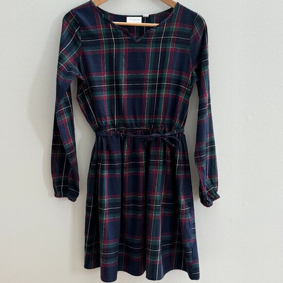 The Children's Place Girls Plaid Peasant Dress - Tidal - Size XXL (16) - NWT - Picture 1 of 7